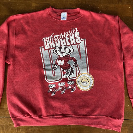 Vintage NCAA Hoodie: Wisconsin Badgers Red Bucky College Football Sweater