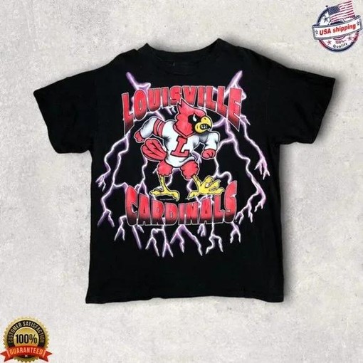 Vintage NCAA Louisville Cardinals Mascot Lightning T-Shirt - NCAA Shirts for Fans