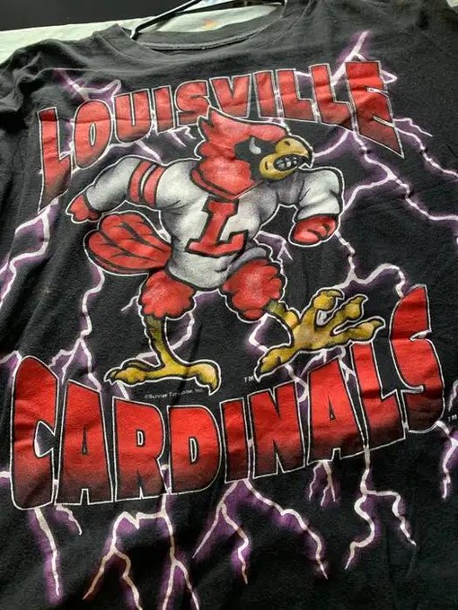 Vintage NCAA Louisville Cardinals Mascot Lightning T-Shirt - NCAA Shirts for Fans - Image 2