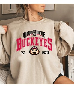 Vintage NCAA Ohio State Buckeyes EST. 1870 Unisex Sweater Hoodie with American University Shirt Option