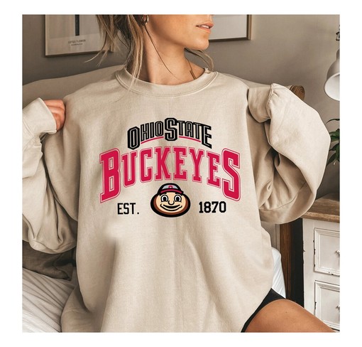 Vintage NCAA Ohio State Buckeyes EST. 1870 Unisex Sweater Hoodie with American University Shirt Option