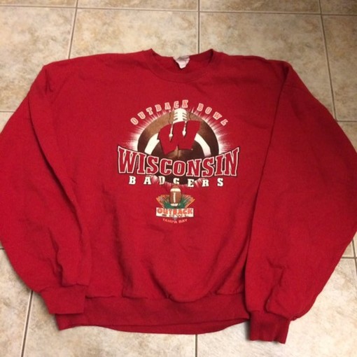 Vintage NCAA Shirts: Classic Wisconsin Badgers Outback Bowl Crewneck Sweatshirt for Fans