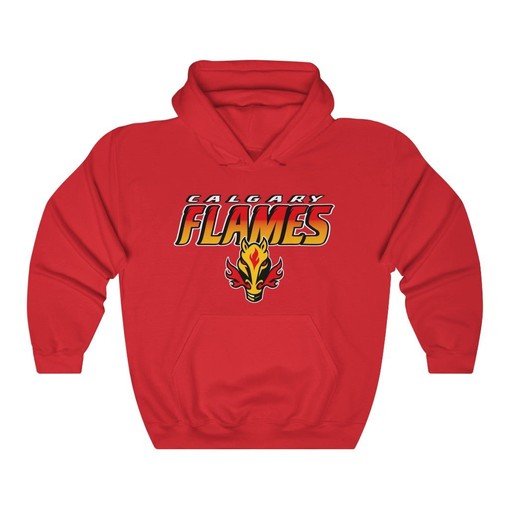 Vintage NHL Calgary Flames Heavyweight Pullover Hoodie Sweatshirt - Must-have for Fans - Image 2
