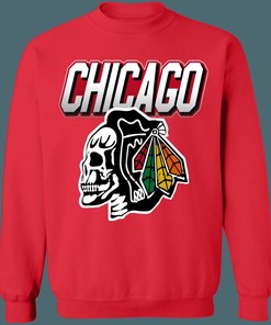 Vintage NHL Chicago Blackhawks SKULL Sweatshirt Hoodie T-Shirt - Must-have for Fans
