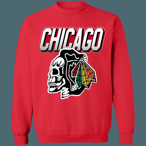 Vintage NHL Chicago Blackhawks SKULL Sweatshirt Hoodie T-Shirt - Must-have for Fans