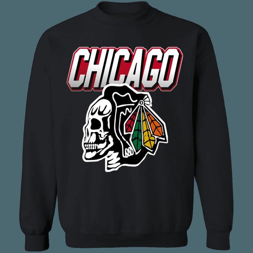Vintage NHL Chicago Blackhawks SKULL Sweatshirt Hoodie T-Shirt - Must-have for Fans - Image 2