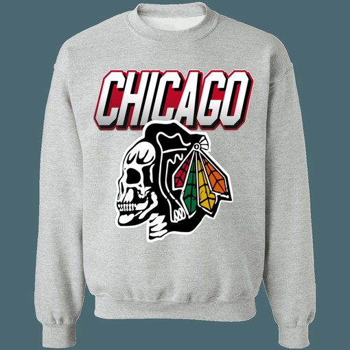 Vintage NHL Chicago Blackhawks SKULL Sweatshirt Hoodie T-Shirt - Must-have for Fans - Image 3