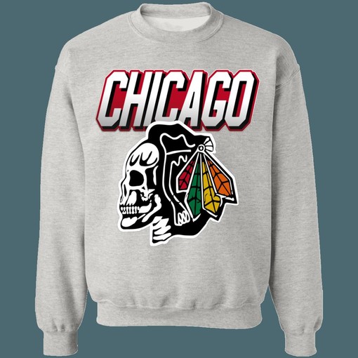 Vintage NHL Chicago Blackhawks SKULL Sweatshirt Hoodie T-Shirt - Must-have for Fans - Image 4