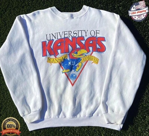 Vintage Ncaa Kansas Jayhawks Mascot Logo Sweatshirt with Kansas Jayhawks Shirt, Great for University of Kansas Fans