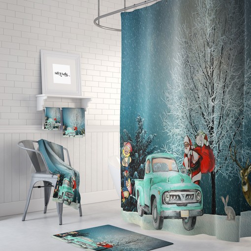 Vintage Old Truck Christmas Shower Curtain with Holiday Bathroom Decor for Rustic Glam - Image 2