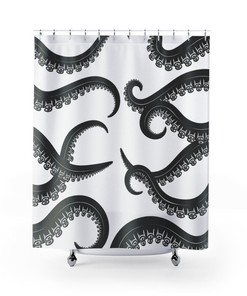 Vintage Oversized Ocean Tentacle Monster Print Shower Curtain for Unique Bathroom Decor