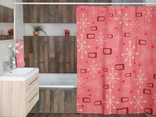 Vintage Pink Mid Century Modern Inspired Shower Curtain - Romantic and Stylish Addition to Your Bathroom Decor