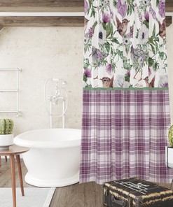Vintage Plaid Floral Shower Curtain Set - Vintage Bath Set with Optional Towels and Mat for Classic Bathroom Decor