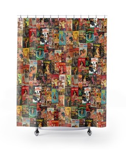 Vintage Pulp Novel Montage Shower Curtain | Disney Blanket Design | Vintage Bathroom Shower Curtains