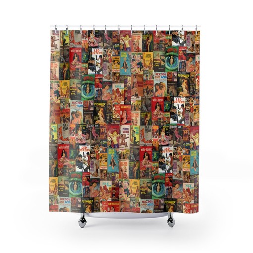 Vintage Pulp Novel Montage Shower Curtain | Disney Blanket Design | Vintage Bathroom Shower Curtains