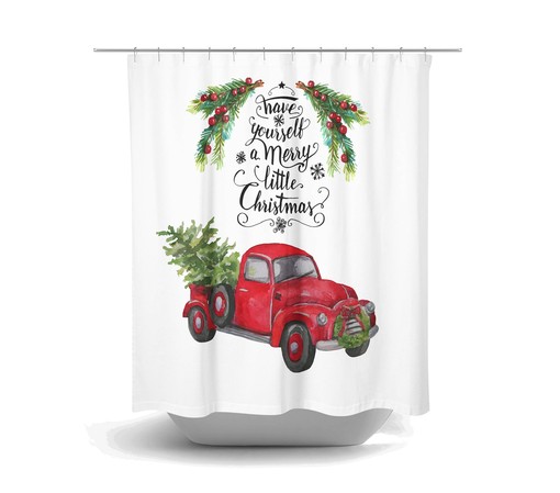 Vintage Red Truck Christmas Shower Curtain with Plaid Holiday Bathroom Decor for Traditional Touches - Image 2