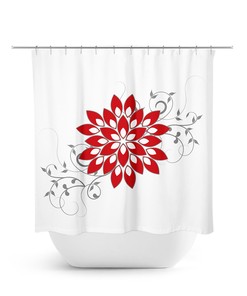 Vintage Red and White Flower Shower Curtain | Fabric Curtain with Floral Design for Red and White Bathroom