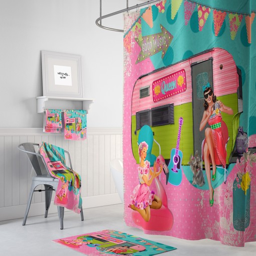 Vintage Retro Camper Shower Curtain | Queen of Vintage Camper Bath Decor | Vintage Bathroom