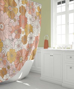 Vintage Retro Floral Shower Curtain - Boho 60's 70's Hippie Bathroom Accessory