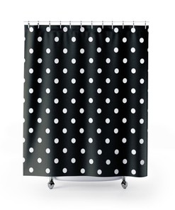 Vintage Rockabilly Black and White Dots Shower Curtain for Retro Bathroom Decor