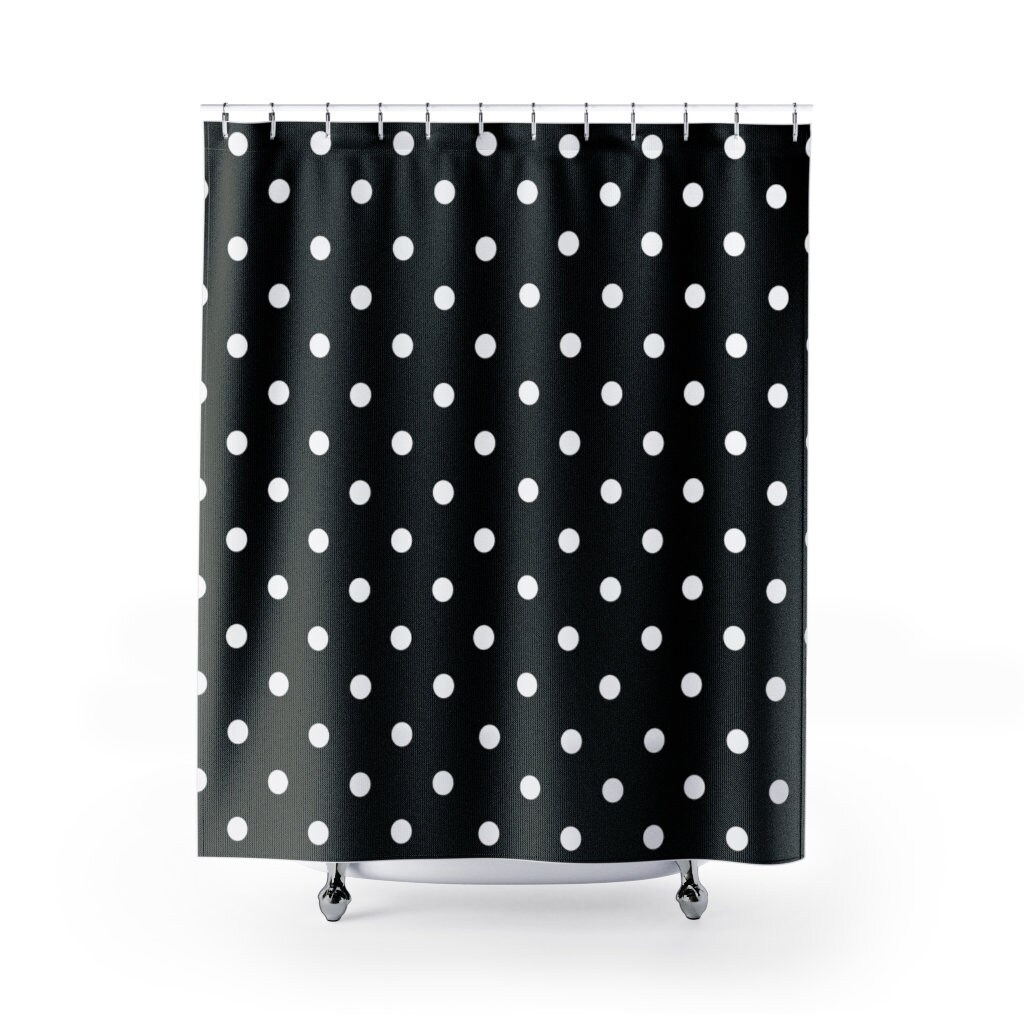 Vintage Rockabilly Black and White Dots Shower Curtain for Retro Bathroom Decor