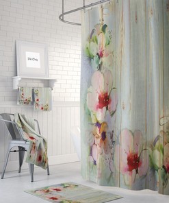 Vintage Rustic Shabby Floral Faux Wood Shower Curtain Set - Optional Towels for Rustic Bathroom Decor