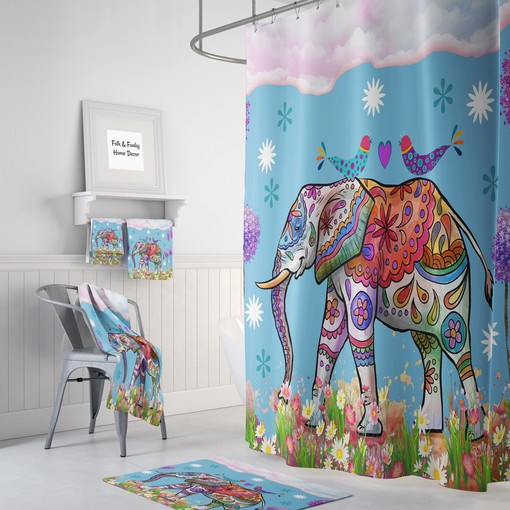 Vintage Shower Curtains Elephant Shower Curtain in Boho Indie Bathroom Decor