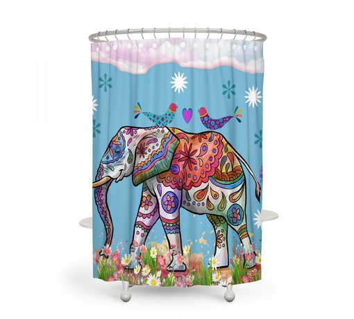 Vintage Shower Curtains Elephant Shower Curtain in Boho Indie Bathroom Decor - Image 2
