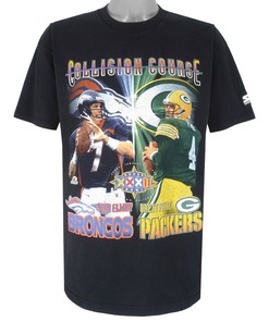 Vintage Starter Broncos John Elway Vs Packers Brett Favre Collision Course T-Shirt