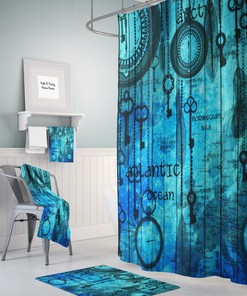 Vintage Steampunk Nautical Ocean Map Shower Curtain Set with Bath Set