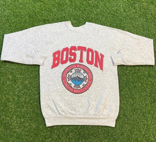 Vintage Style 1990s Boston University Crewneck Sweatshirt and Tee - Great Gift for BU Fans