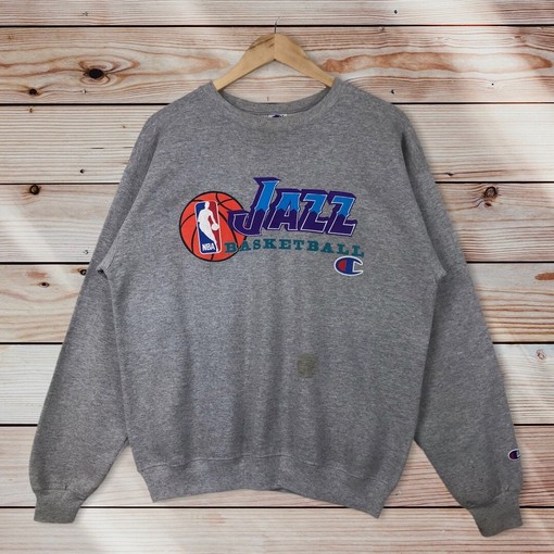 Vintage Style 90S Champion Utah Jazz Basketball Crewneck Sweatshirt - Utah Jazz Basketball Sweater Pullover, NBA Fans