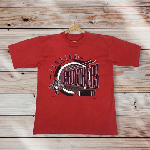Vintage Style 90S Nhl Florida Panthers Crew Neck T-Shirt Printed Spell Out Big Logo Nhl Florida Panthers Shirts