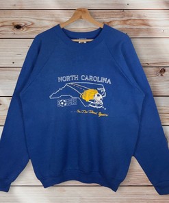 Vintage Style 90s North Carolina Football Crewneck Sweatshirt Printed Big Logo Sweater