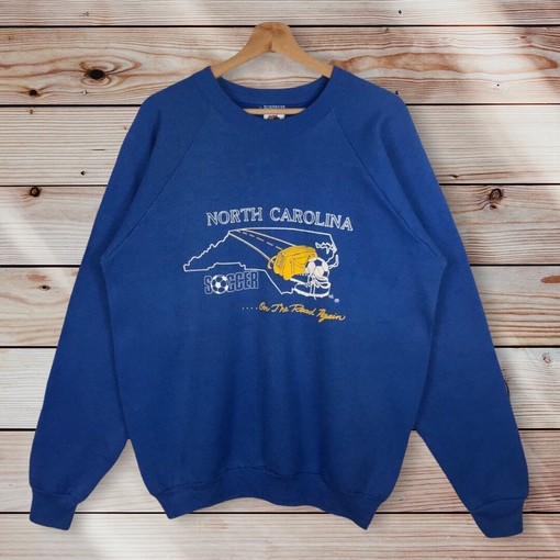 Vintage Style 90s North Carolina Football Crewneck Sweatshirt Printed Big Logo Sweater