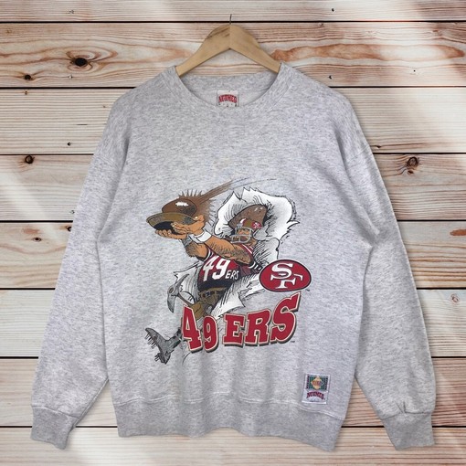 Vintage Style 90s Nutmeg NFL San Francisco 49ers Crewneck Sweatshirt, Mirror, and Pullover - Perfect Gifts for NFL Fans