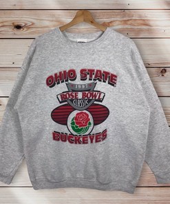 Vintage Style 90s Ohio State Buckeyes Rose Bowl Crewneck Sweatshirt, Pullover Hoodie with Print Gifts