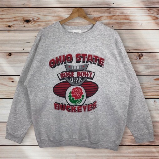 Vintage Style 90s Ohio State Buckeyes Rose Bowl Crewneck Sweatshirt, Pullover Hoodie with Print Gifts