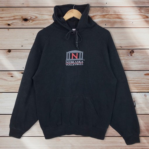 Vintage Style 90s University of Nebraska Volleyball Pullover Hoodie - NCAA Fans Edition