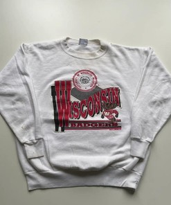Vintage Style 90s University of Wisconsin Badgers NCAA Football Sweatshirt, Hoodie, and T-Shirt for Fans