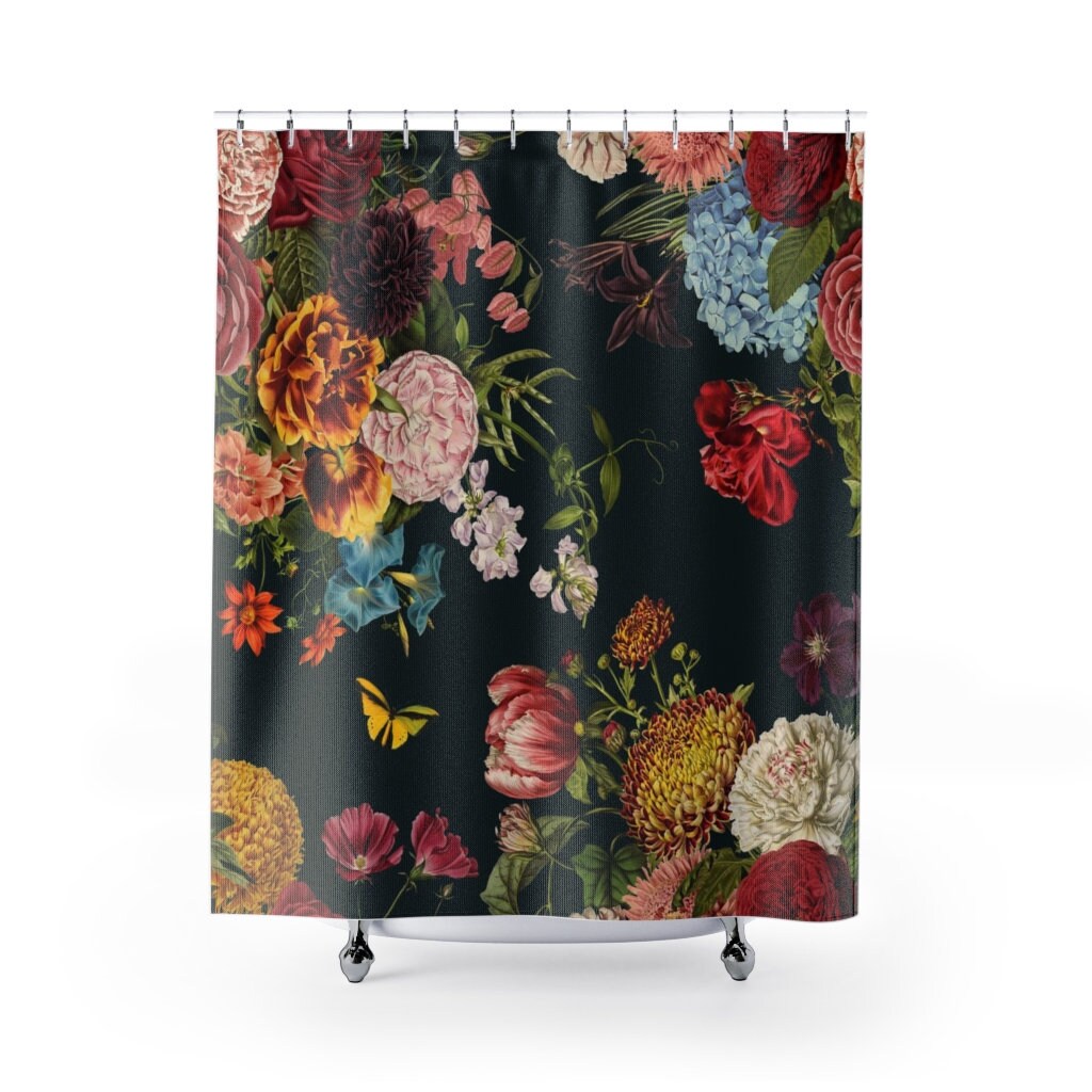 Vintage Style Floral Shower Curtain - Botanical Bathroom Curtain with Retro Decor - Image 3