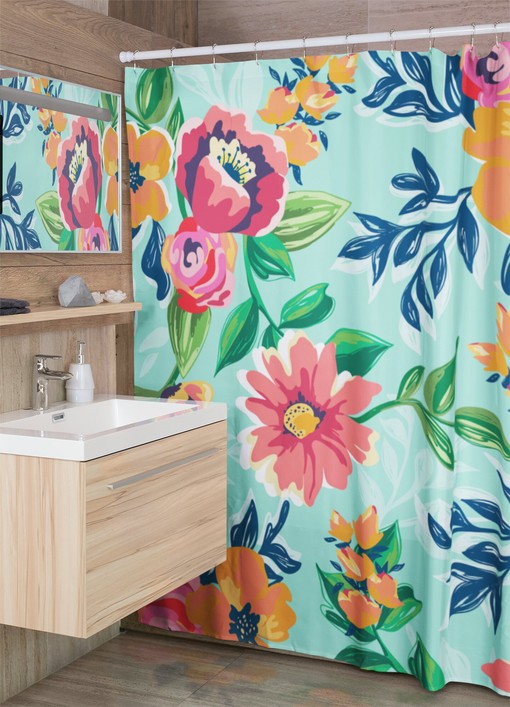 Vintage Style Floral Shower Curtain, Retro Flower Bathroom Accessory