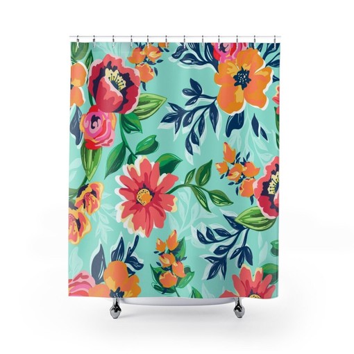Vintage Style Floral Shower Curtain, Retro Flower Bathroom Accessory - Image 2