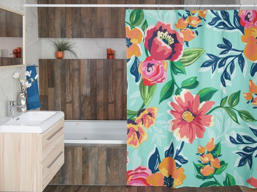 Vintage Style Floral Shower Curtain, Retro Flower Bathroom Accessory - Image 4