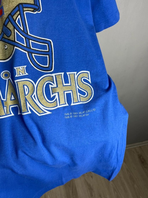 Vintage Style London Monarchs 1991 Rare NFL American University T Shirt Sweatshirt T-shirt - Image 2