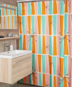 Vintage Style Mid Century Modern Shower Curtain, Retro Bathroom Accessory for Timeless Appeal
