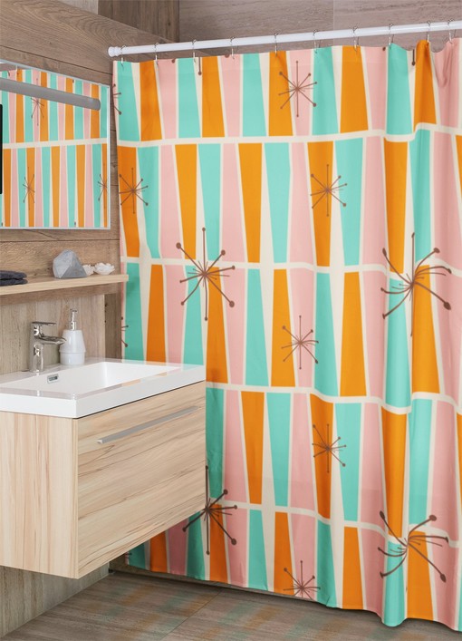 Vintage Style Mid Century Modern Shower Curtain, Retro Bathroom Accessory for Timeless Appeal