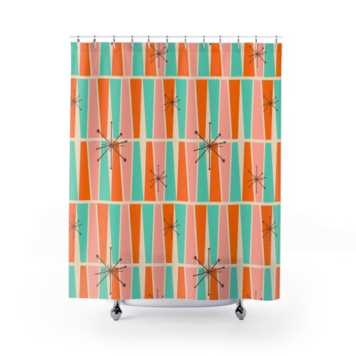 Vintage Style Mid Century Modern Shower Curtain, Retro Bathroom Accessory for Timeless Appeal - Image 2