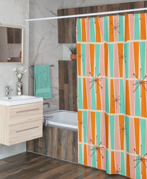 Vintage Style Mid Century Modern Shower Curtain, Retro Bathroom Accessory for Timeless Appeal - Image 4