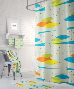 Vintage Style Mid Century Modern Shower Curtain: Sophisticated Bathroom Decor